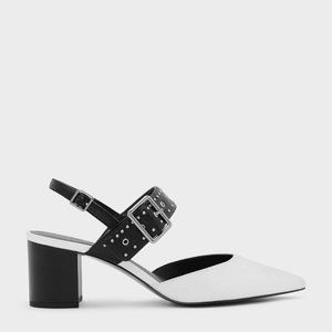 Charles & Keith - Studded Pointed Slingbacks White (Size 37)